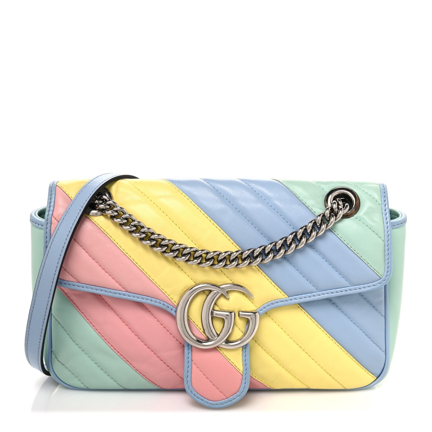 Calfskin Matelasse Diagonal Small GG Marmont Shoulder Bag Multicolor Pastel