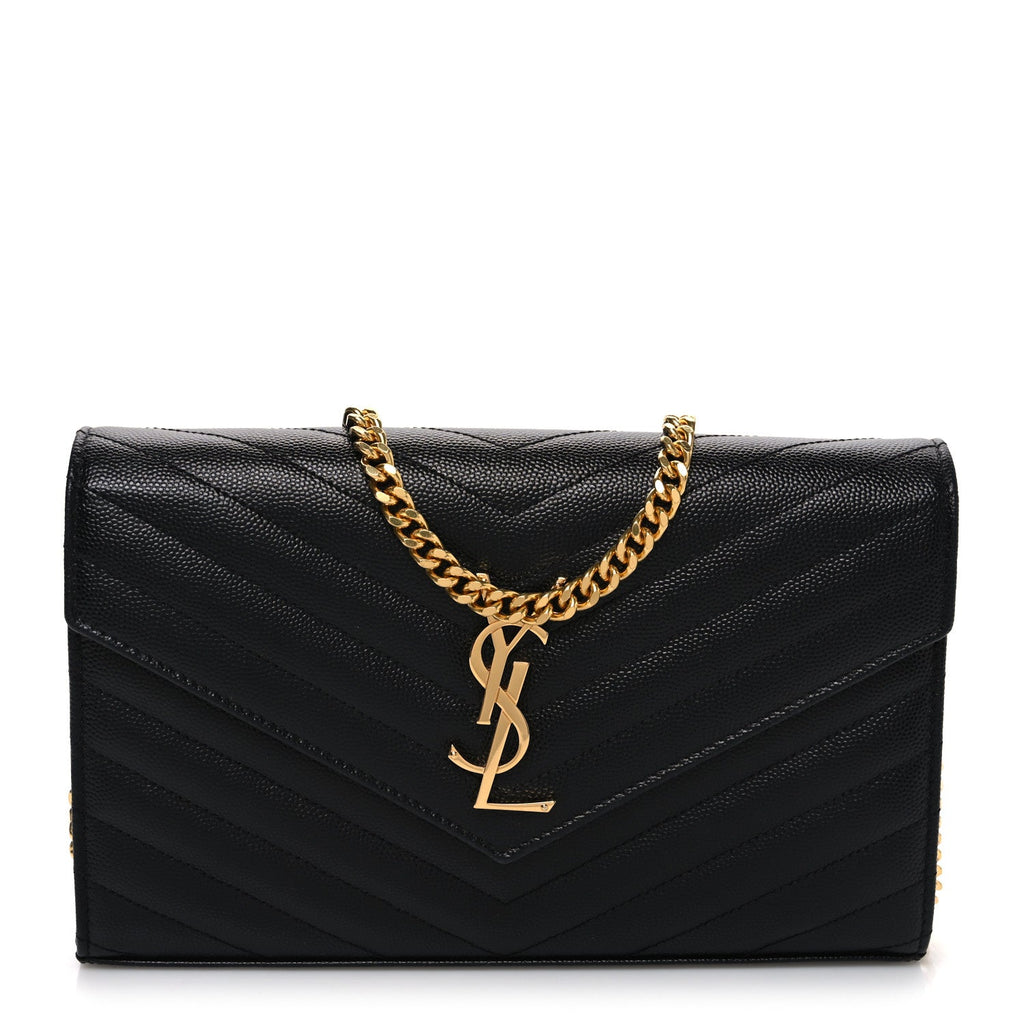 Grain De Poudre Matelasse Chevron Monogram Chain Wallet Black
