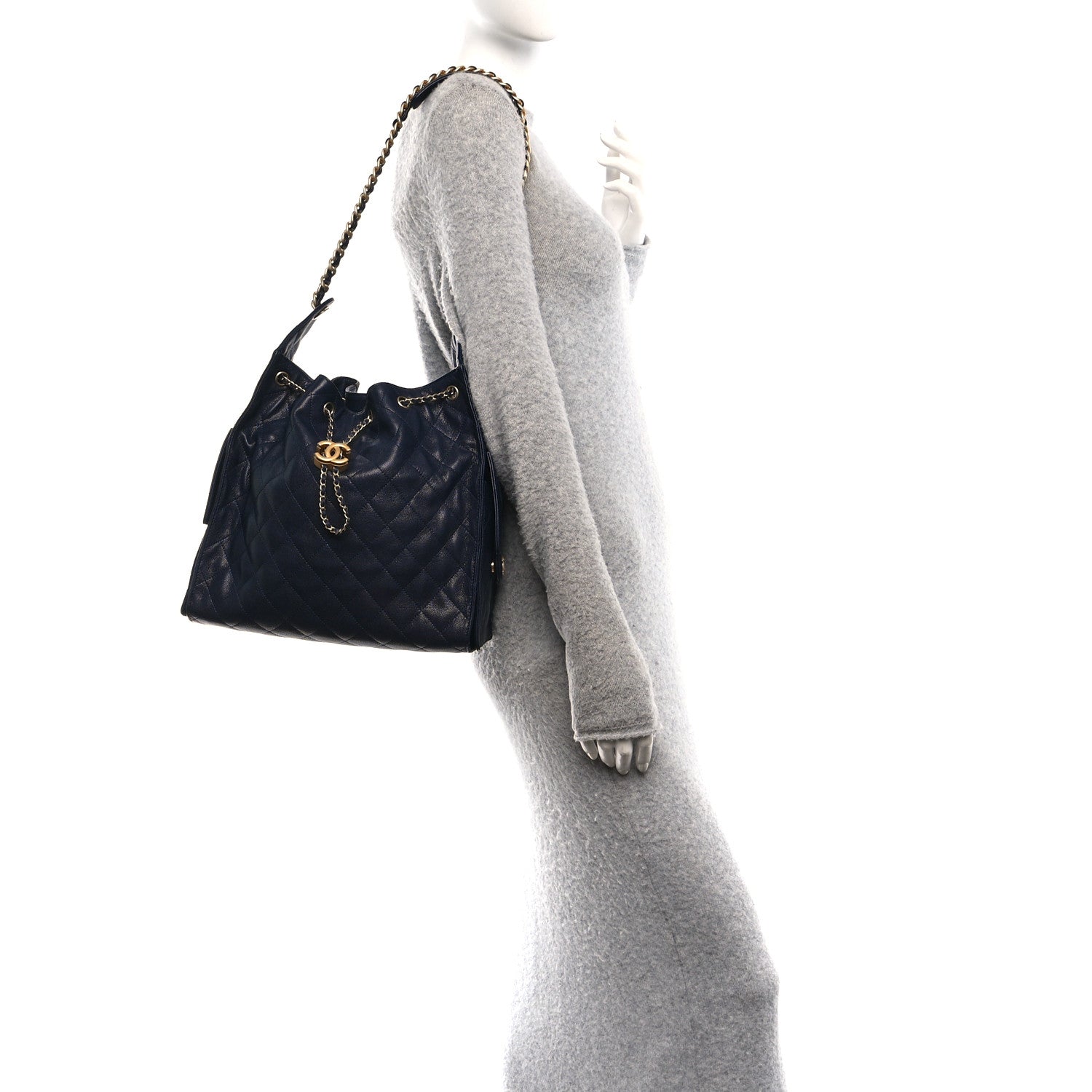 Caviar Quilted Medium Chanel 25 Handbag Dark Navy
