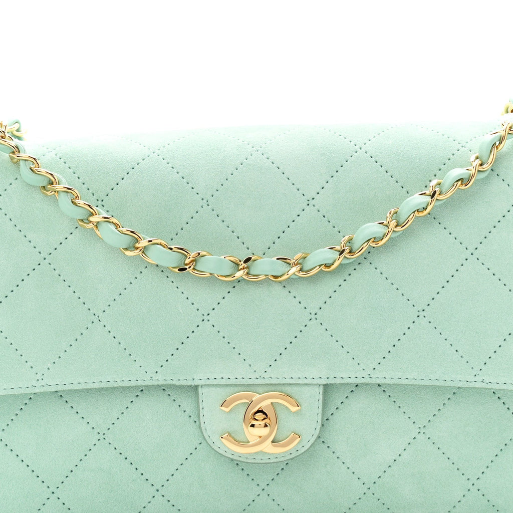 Suede Calfskin Small Souplissimo Maxi Flap Green