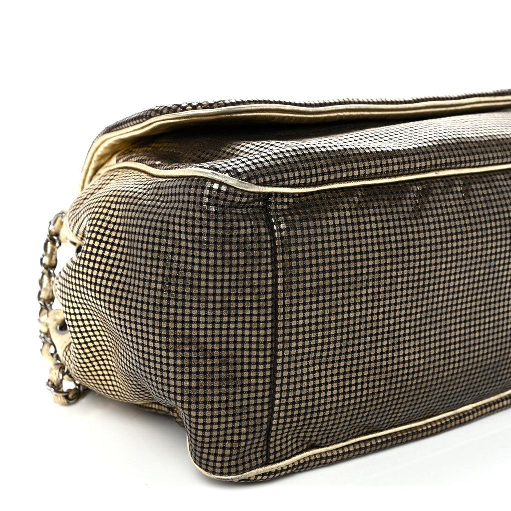 Metallic Lambskin Perforated Hollywood Accordion Flap Bag Gold