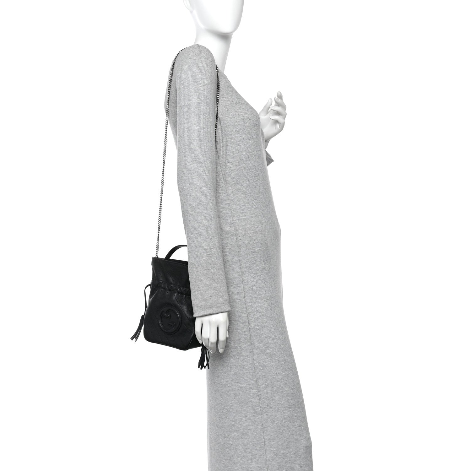 Sakai Be Green Calfskin Diagonal Stitched Mini Blondie Bucket Bag Black