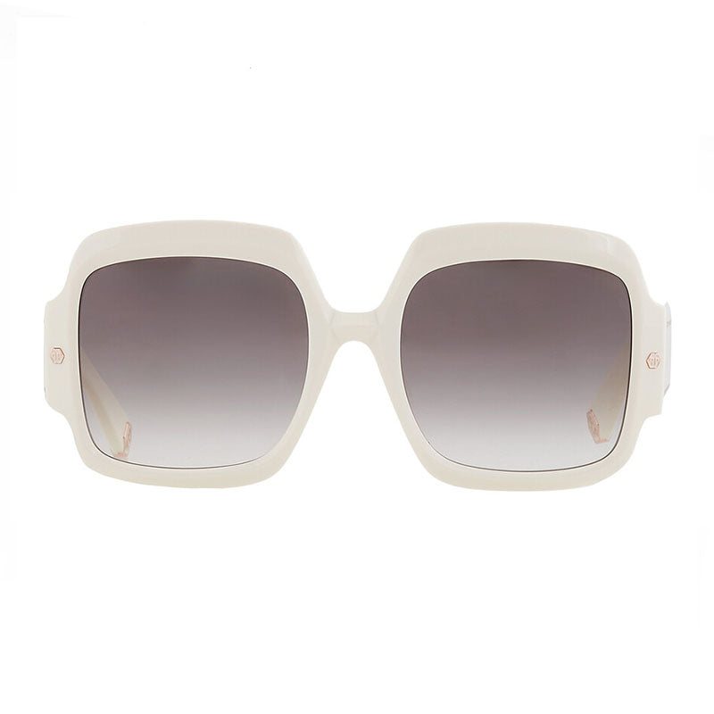 Philipp Plein Sunglasses Square Full Rim, White Frame and Grey Gradient Lens SPP038M03GF