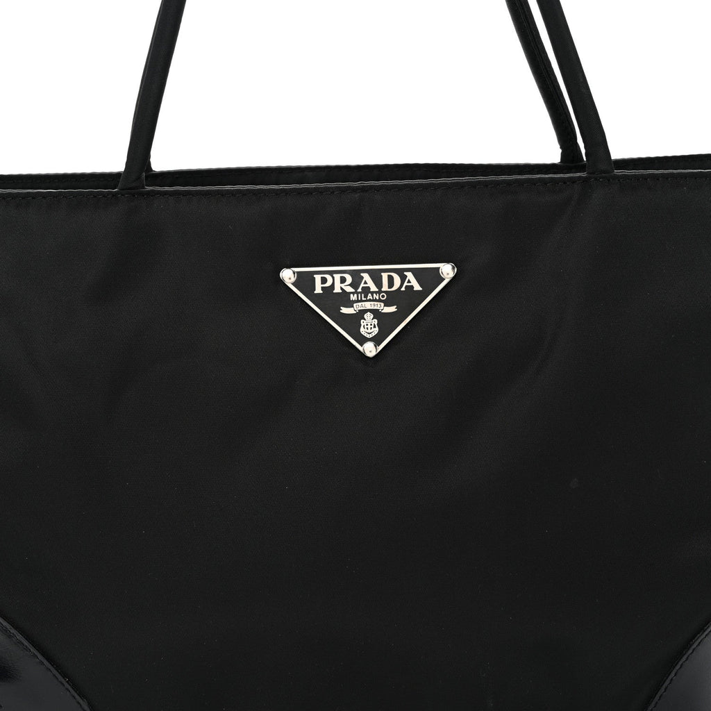 Tessuto Nylon Calfskin Shopping Tote Black