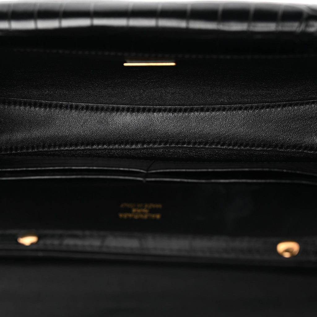 Crocodile Embossed Small Bel Air Clutch On Strap Black