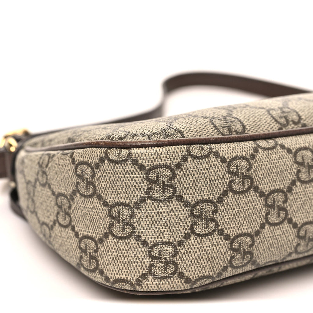 GG Supreme Monogram Textured Dollar Calfskin Small Ophidia Hobo Beige Ebony New Acero