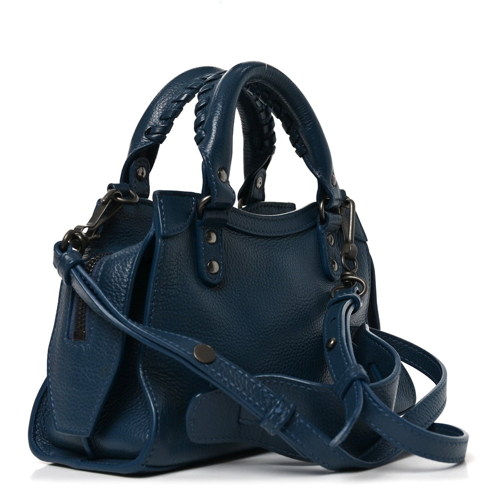Grained Calfskin Neo Classic Silver Hardware Mini City Petrol Blue