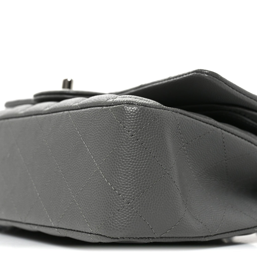 Caviar Quilted Medium Double Flap Grey