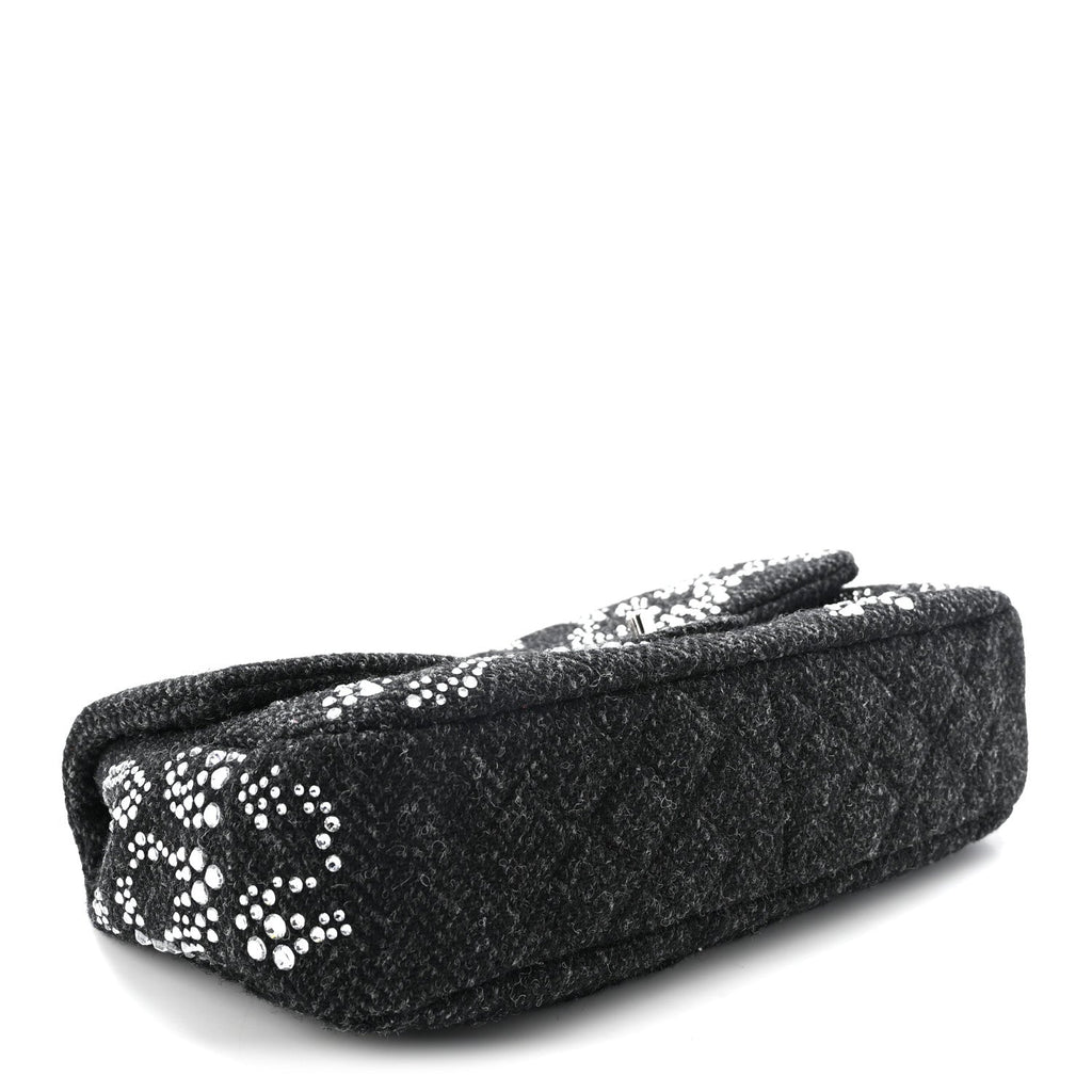 Tweed Swarovski Crystal Leopard Jumbo Flap  Black