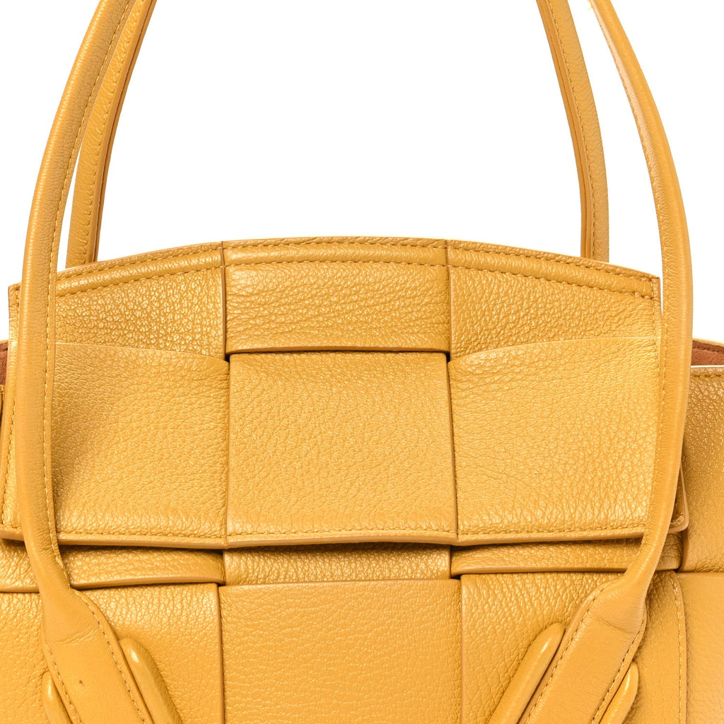 Grained Calfskin Maxi Intrecciato Medium Arco Mustard Yellow