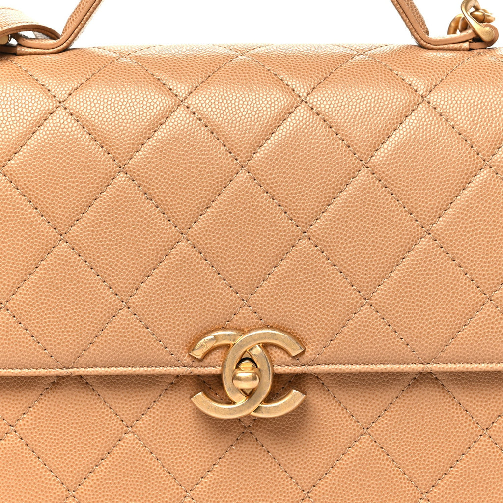 Caviar Quilted Small Top Handle Flap Beige
