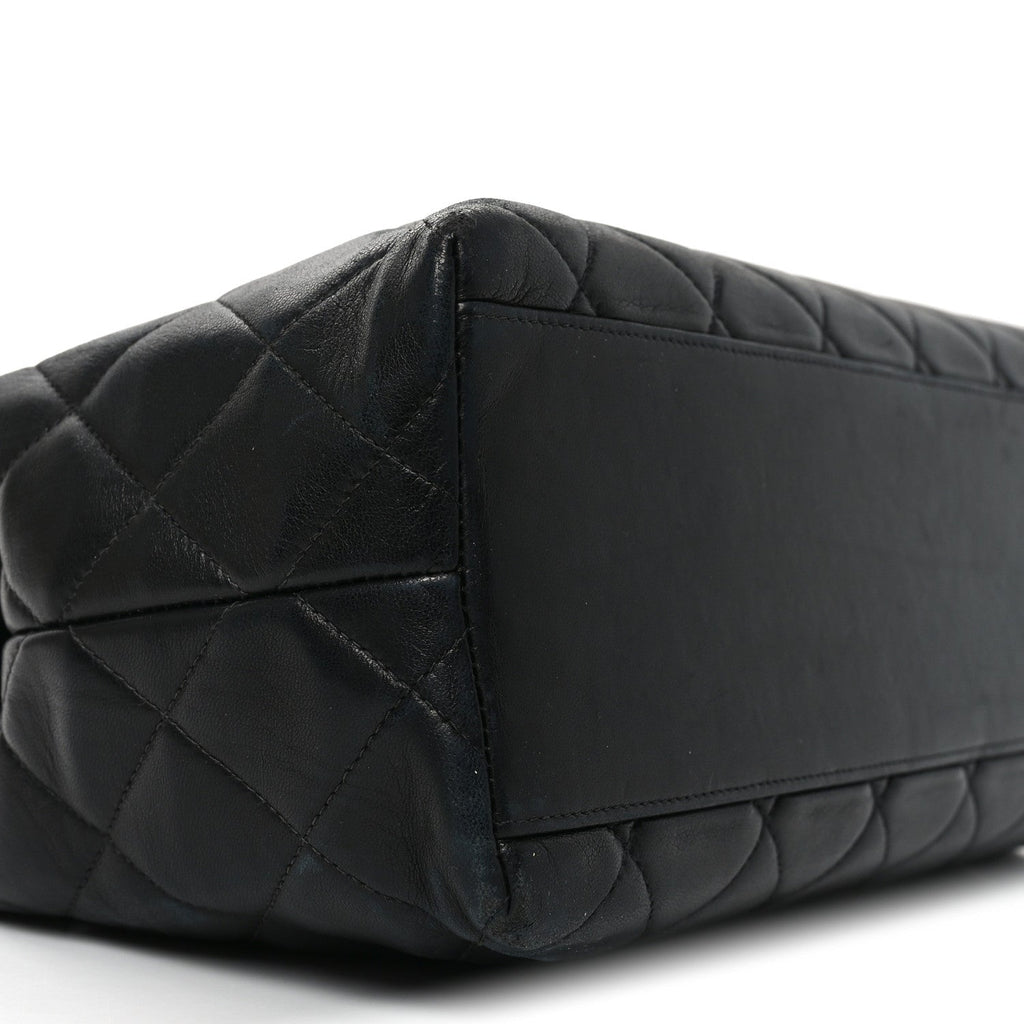 Lambskin Quilted Small Shopping Tote Black