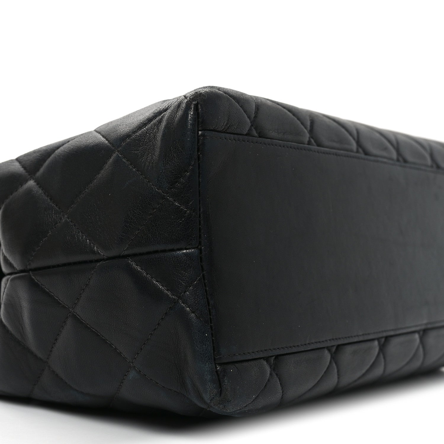 Lambskin Quilted Small Shopping Tote Black