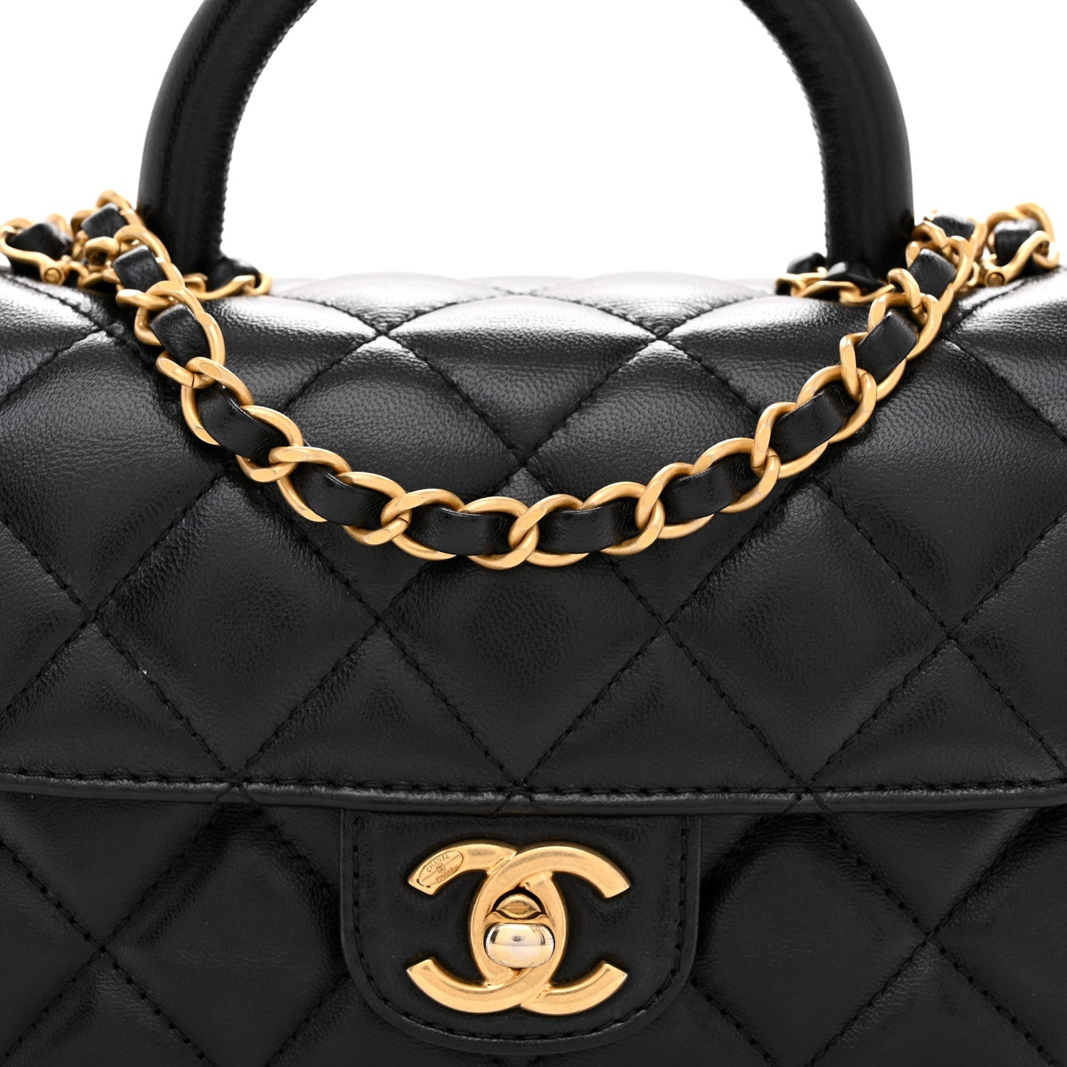 Lambskin Quilted Baywatch Top Handle Flap Black