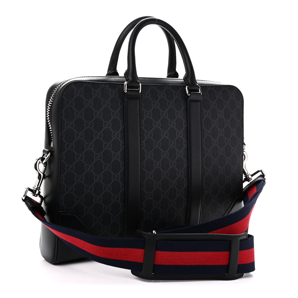 GG Supreme Monogram Appia Calfskin Web Briefcase Black