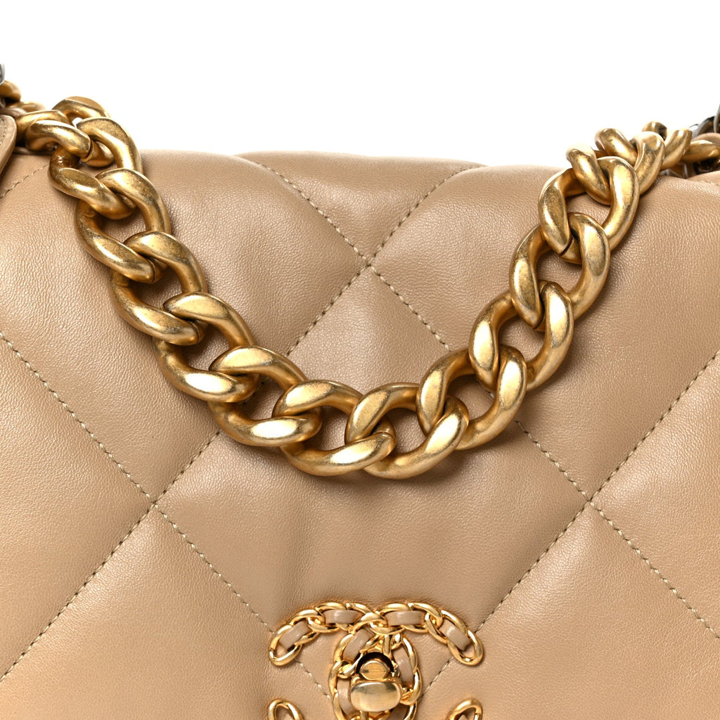 Lambskin Quilted Large Chanel 19 Flap Beige