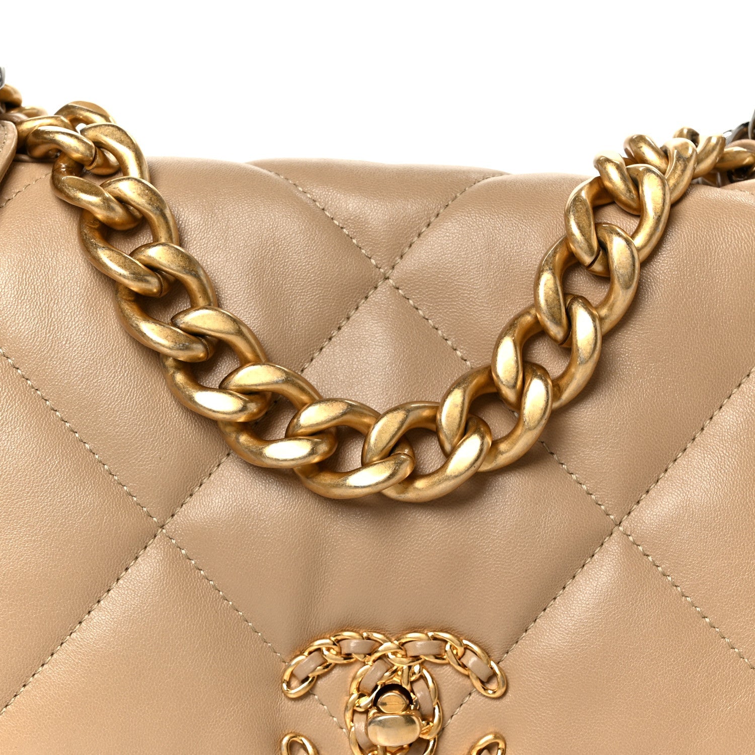 Lambskin Quilted Large Chanel 19 Flap Beige