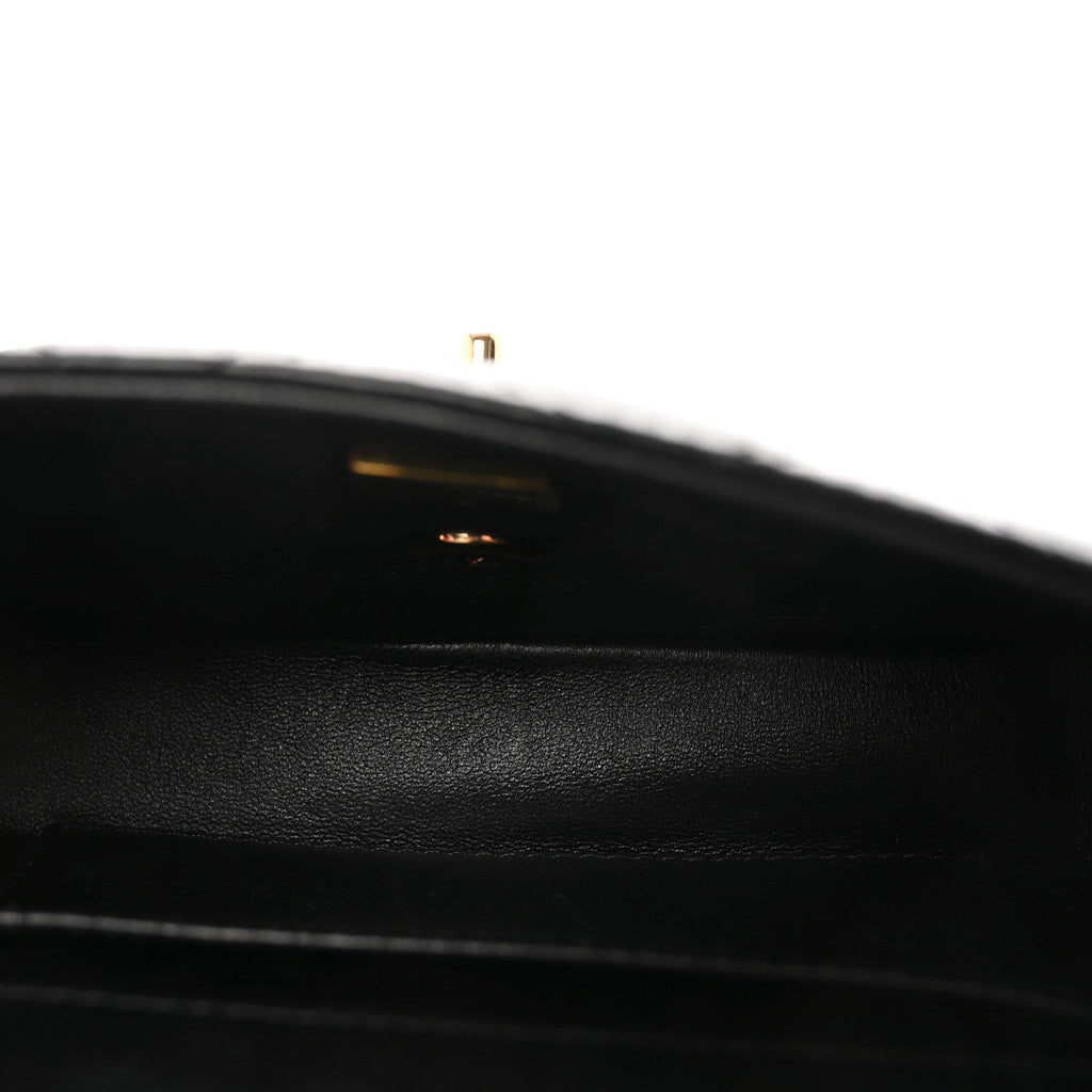 Lambskin Resin Quilted Top Handle Flap Black