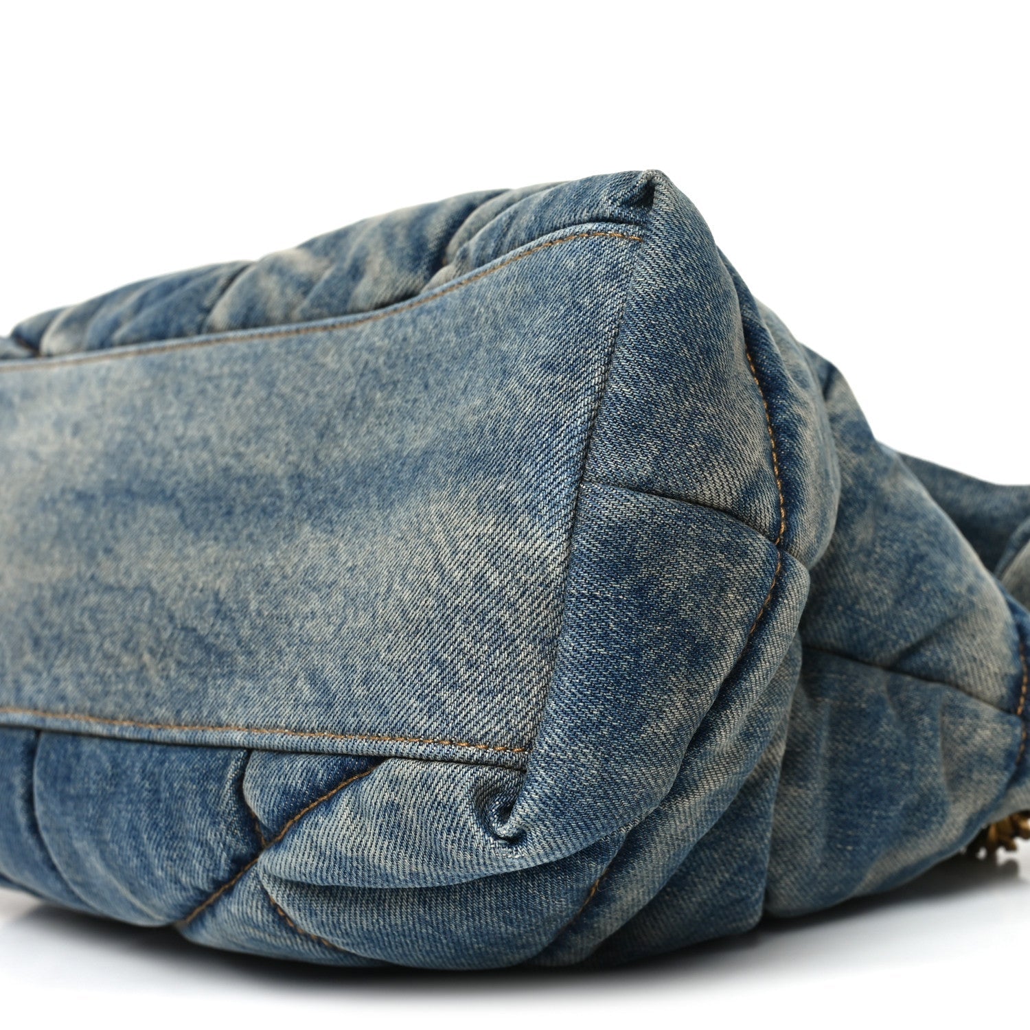 Denim Quilted Medium Loulou Puffer Monogram Chain Satchel Blue Cinnamon