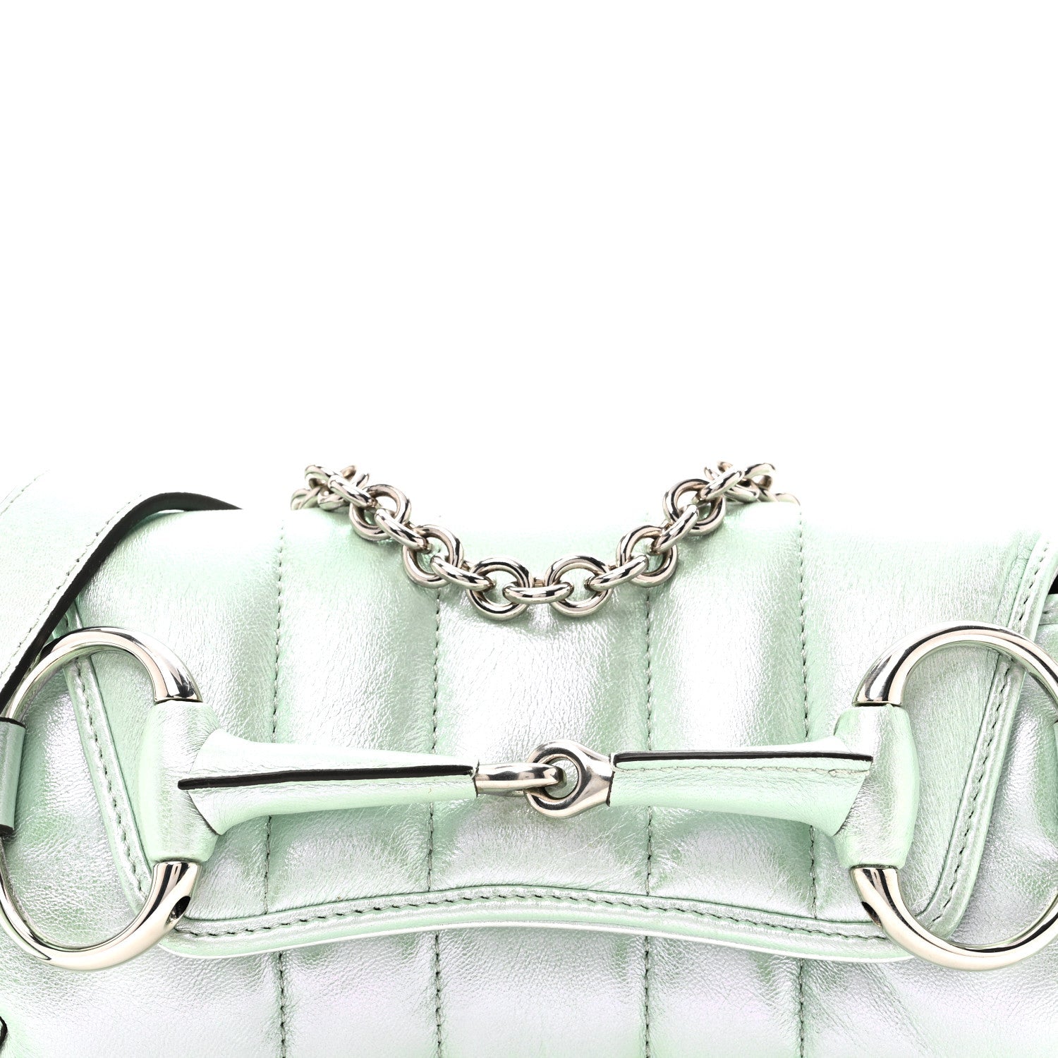 Iridescent Nappa Vertical Matelasse Small Maxi Horsebit Chain Shoulder Bag Iridescent Salvy Green