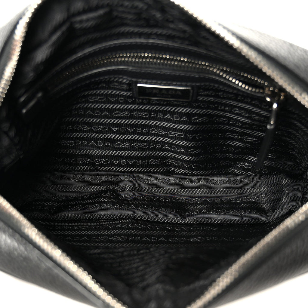 Vitello Daino Zip Shoulder Bag Black