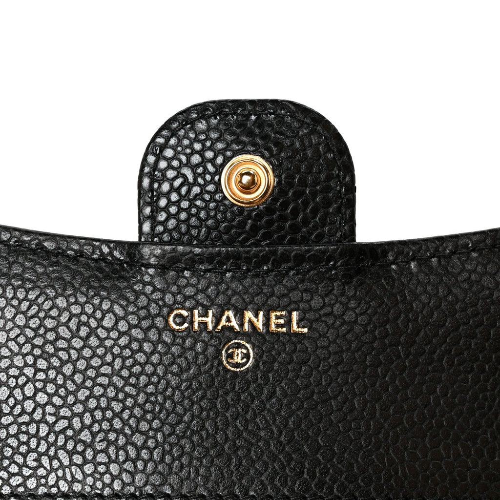 Caviar Quilted Compact Flap Wallet Black