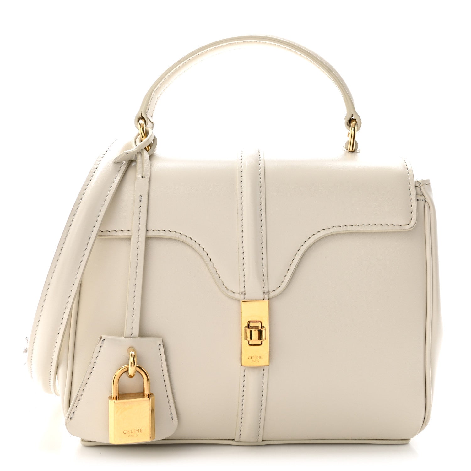 Satinated Calfskin Mini 16 Top Handle Bag White Cotton