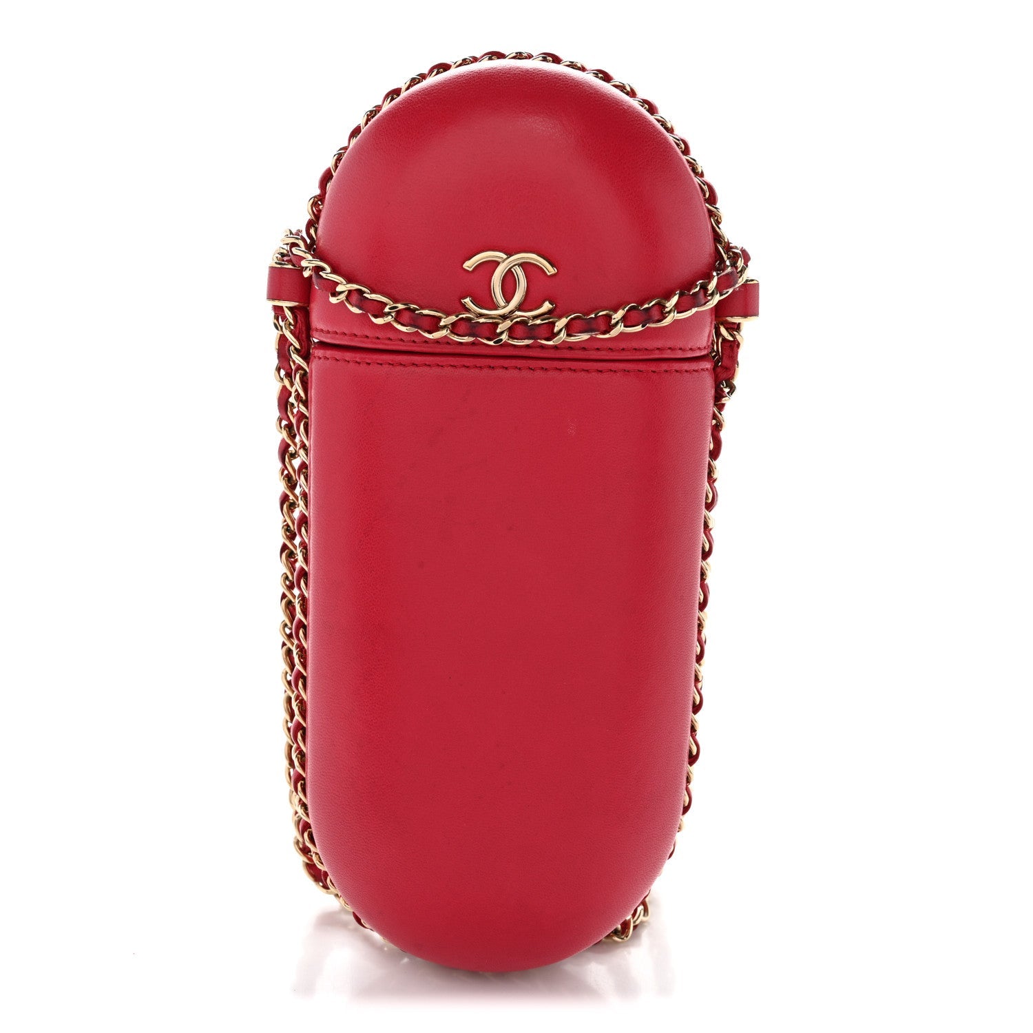 Lambskin Chain Around Phone Holder Red