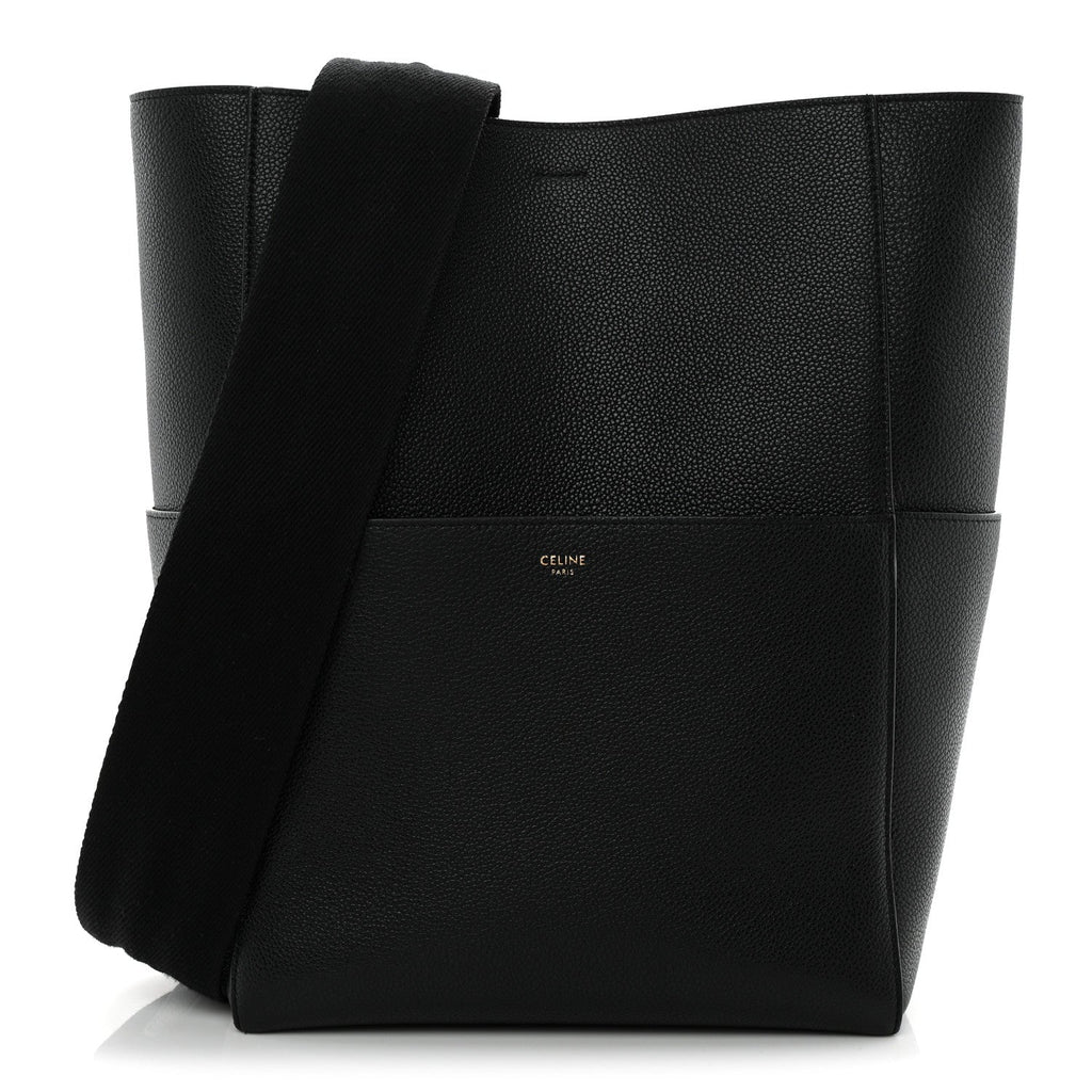 Soft Grained Calfskin Sangle Bucket Bag Black