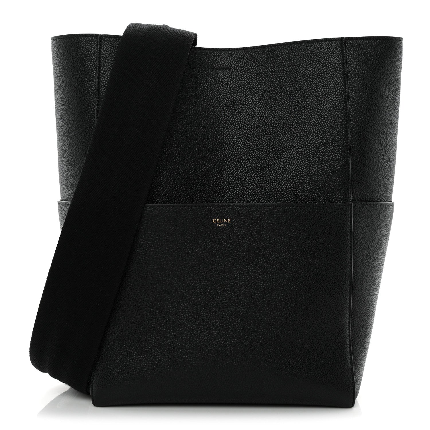 Soft Grained Calfskin Sangle Bucket Bag Black