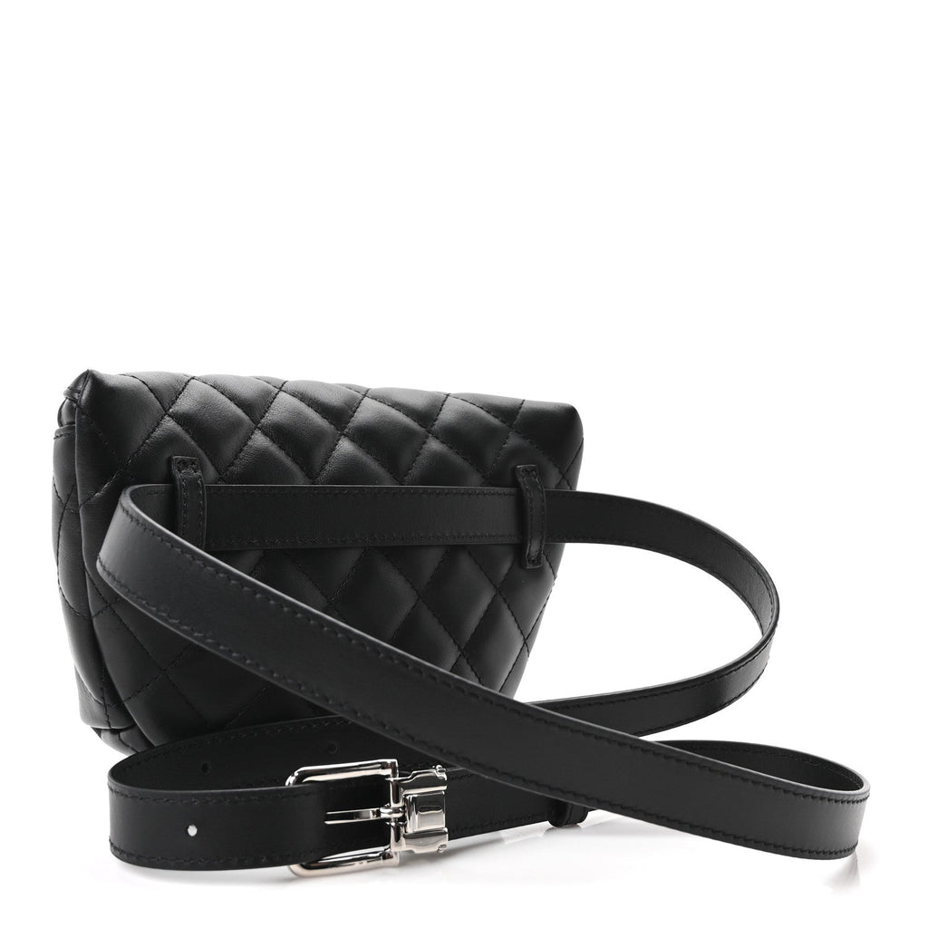 Lambskin Quilted Waist Belt Bag Black