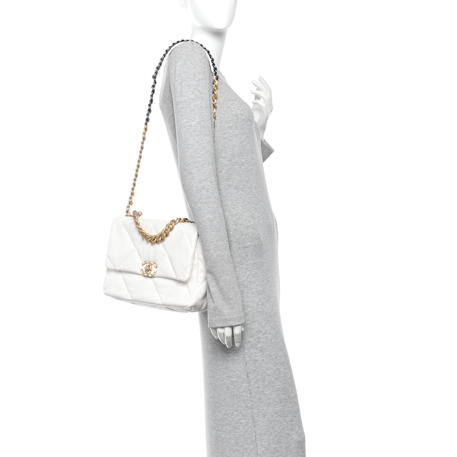 Lambskin Quilted Large Chanel 19 Flap White