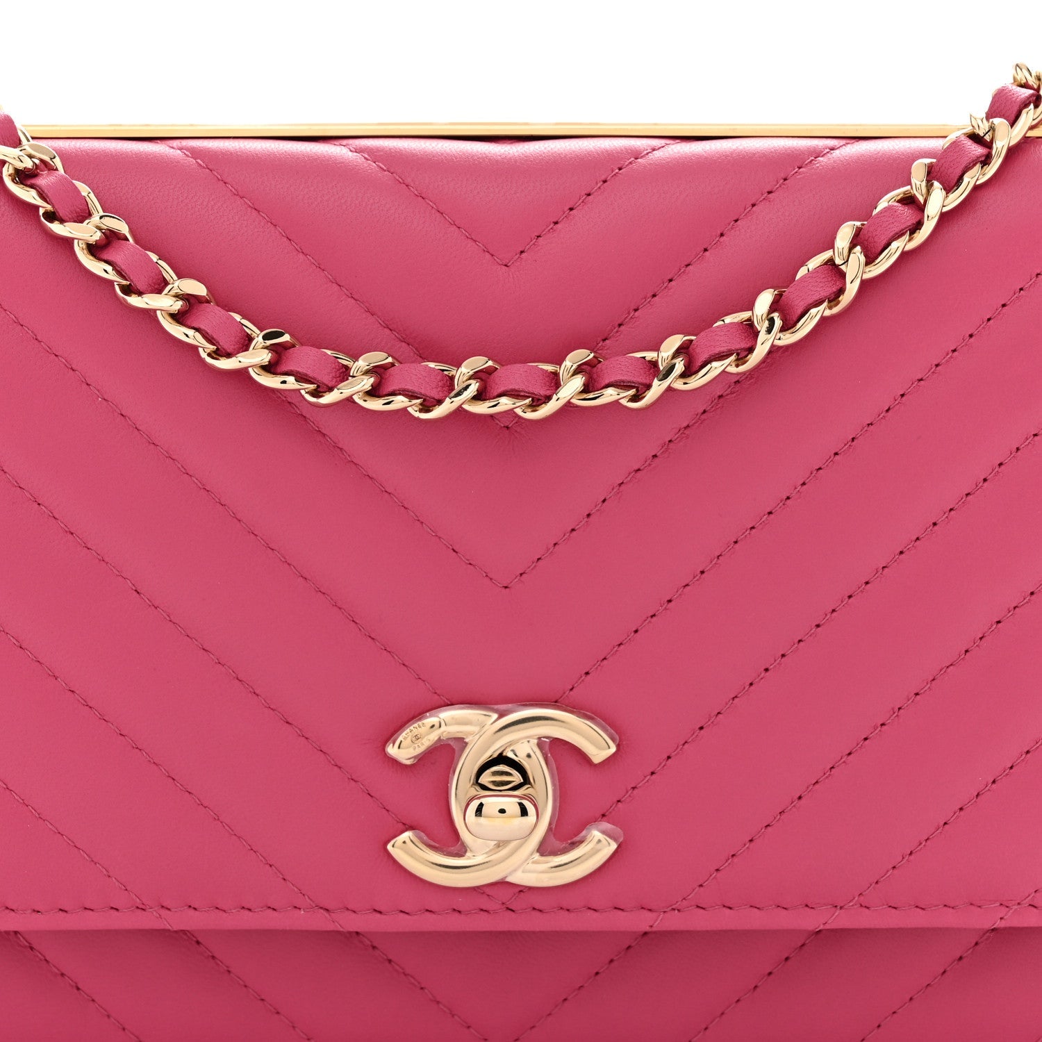 Lambskin Chevron Quilted Trendy CC Wallet On Chain WOC Pink