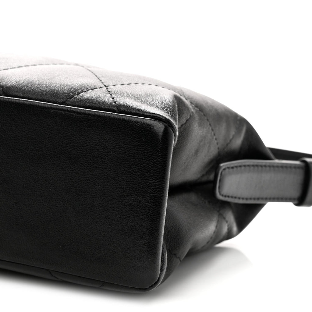 Shiny Lambskin Quilted Large Hobo Bag Black