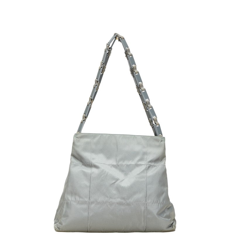 Prada Triangle Logo Plate Nylon Leather Tote Bag