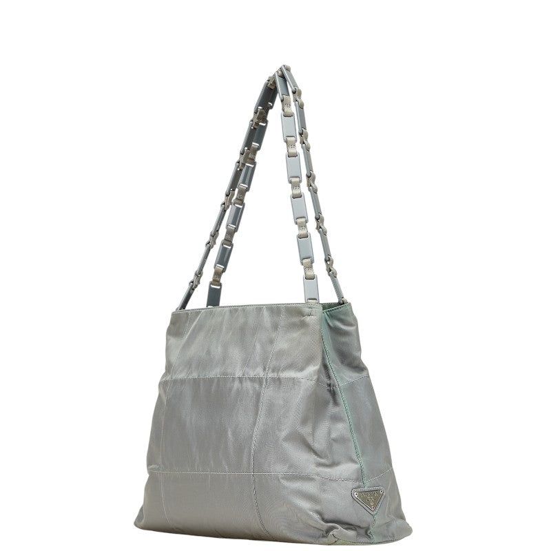 Prada Triangle Logo Plate Nylon Leather Tote Bag