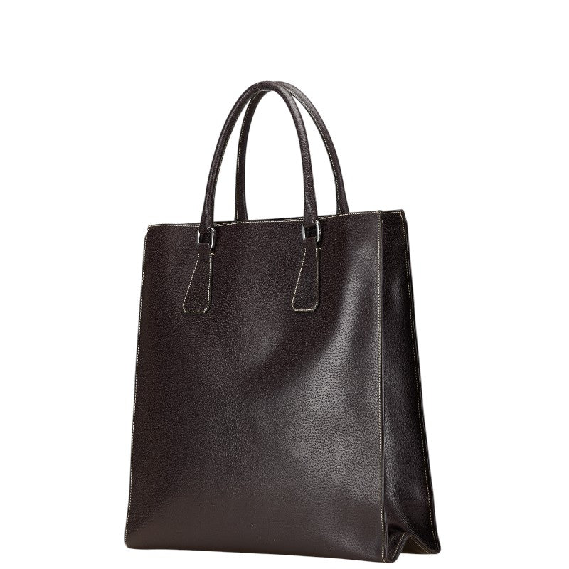 Prada Triangle Logo Plate Leather Tote Bag