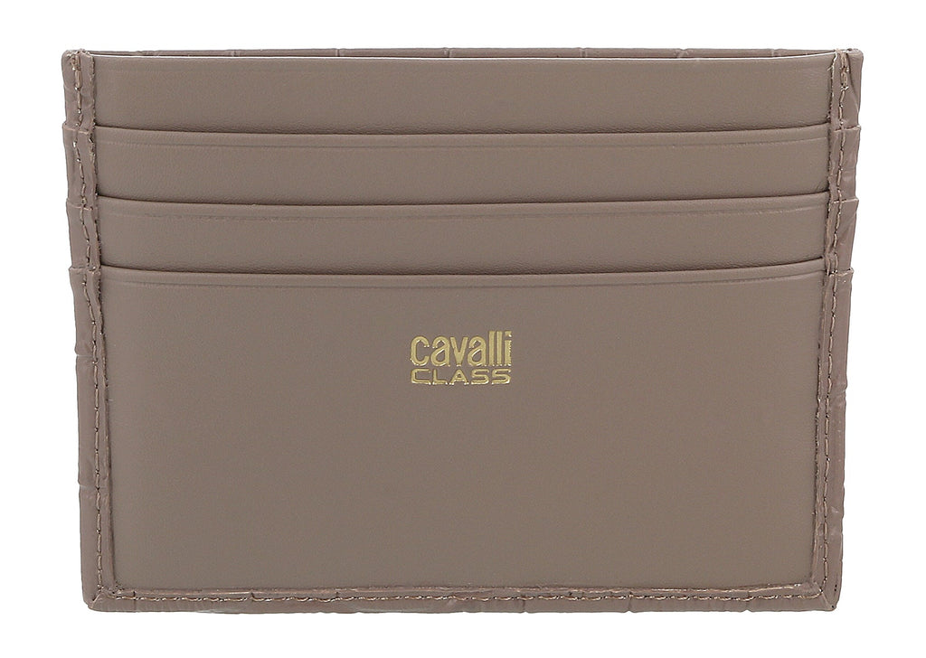 Roberto Cavalli Class Taupe Embossed Dolly Credit Card Holder