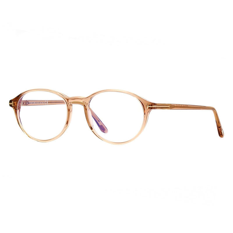 Tom Ford Eyeglasses Round Full Rim, Transparent Brown Frame and Clear Blue Light Block Lens FT5753-B045