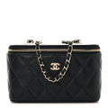 Caviar Quilted Small Vanity Case With Chain Black