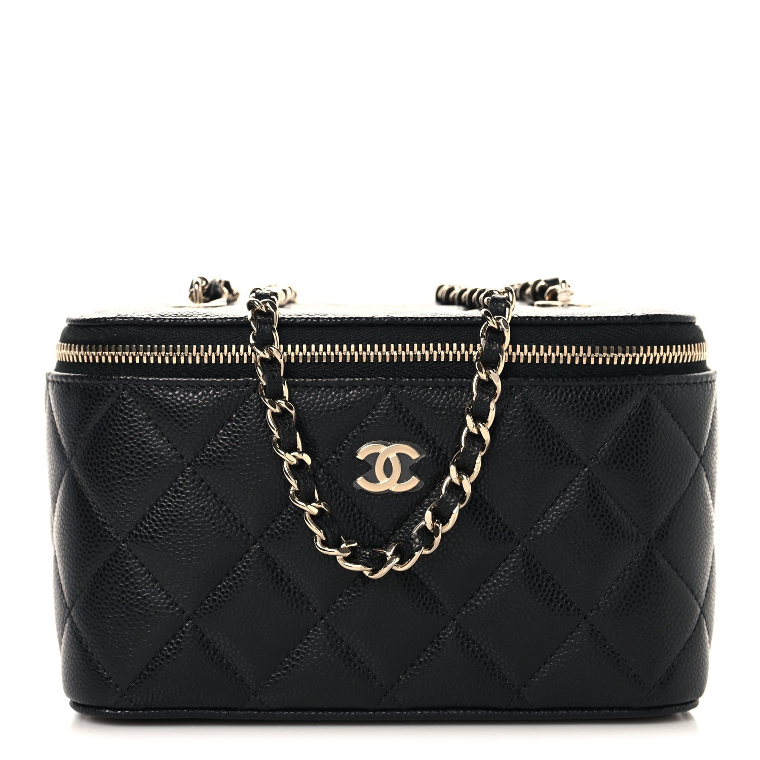 Caviar Quilted Small Vanity Case With Chain Black