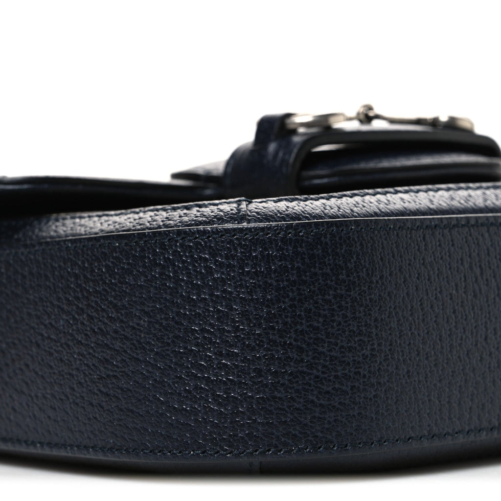 GG Supreme Monogram Textured Dollar Calfskin Web Mini Horsebit 1955 Shoulder Bag Beige Blue