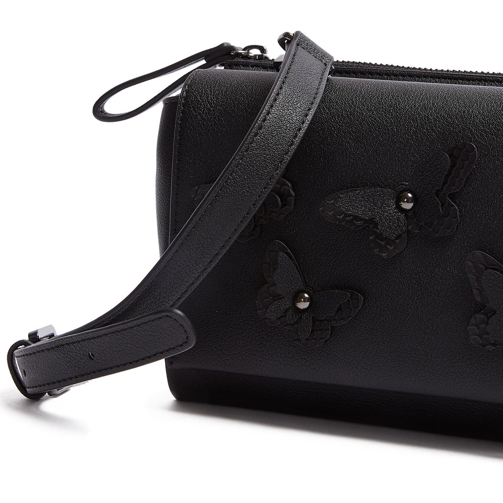 Tosca Blu Black Small Butterfly Applique Flap Shoulder Bag