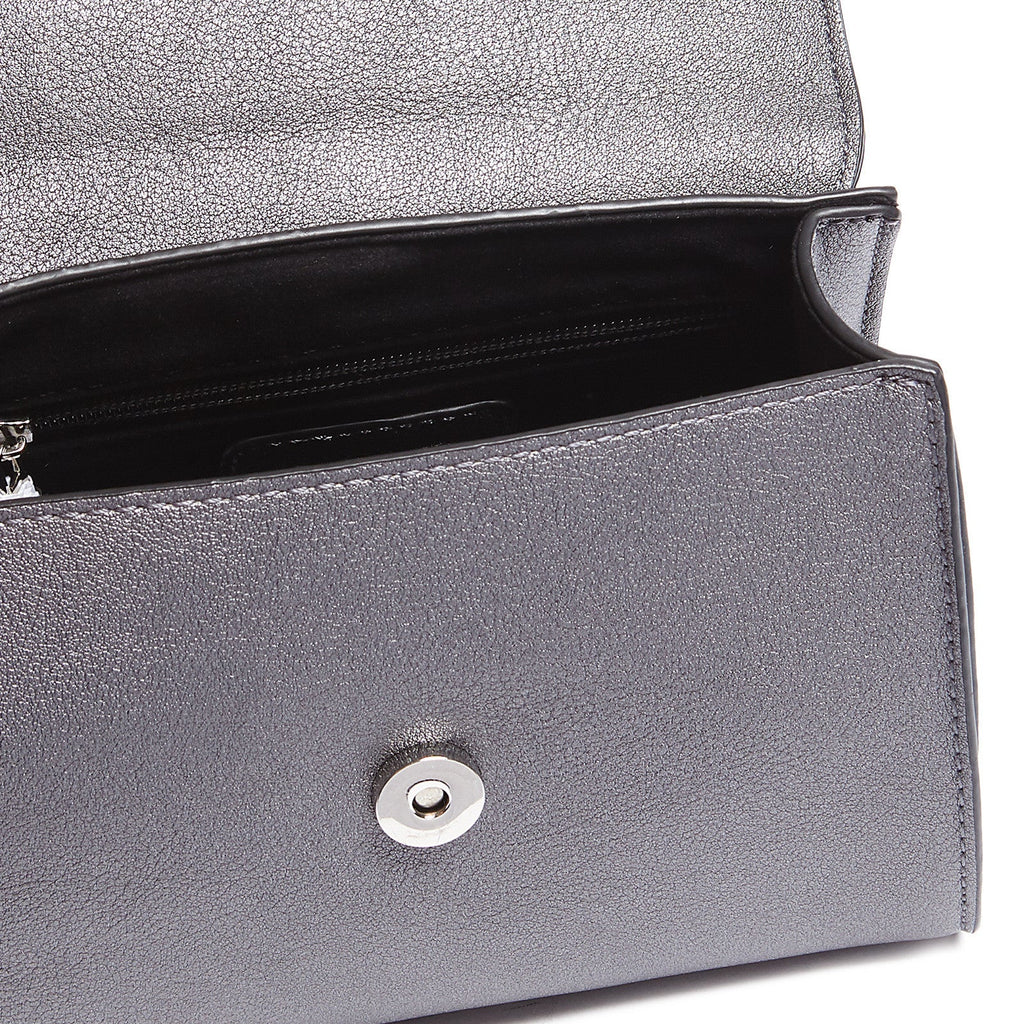 Tosca Blu Grey Small Pon Pon Faux Fur Flap Top Handle Bag