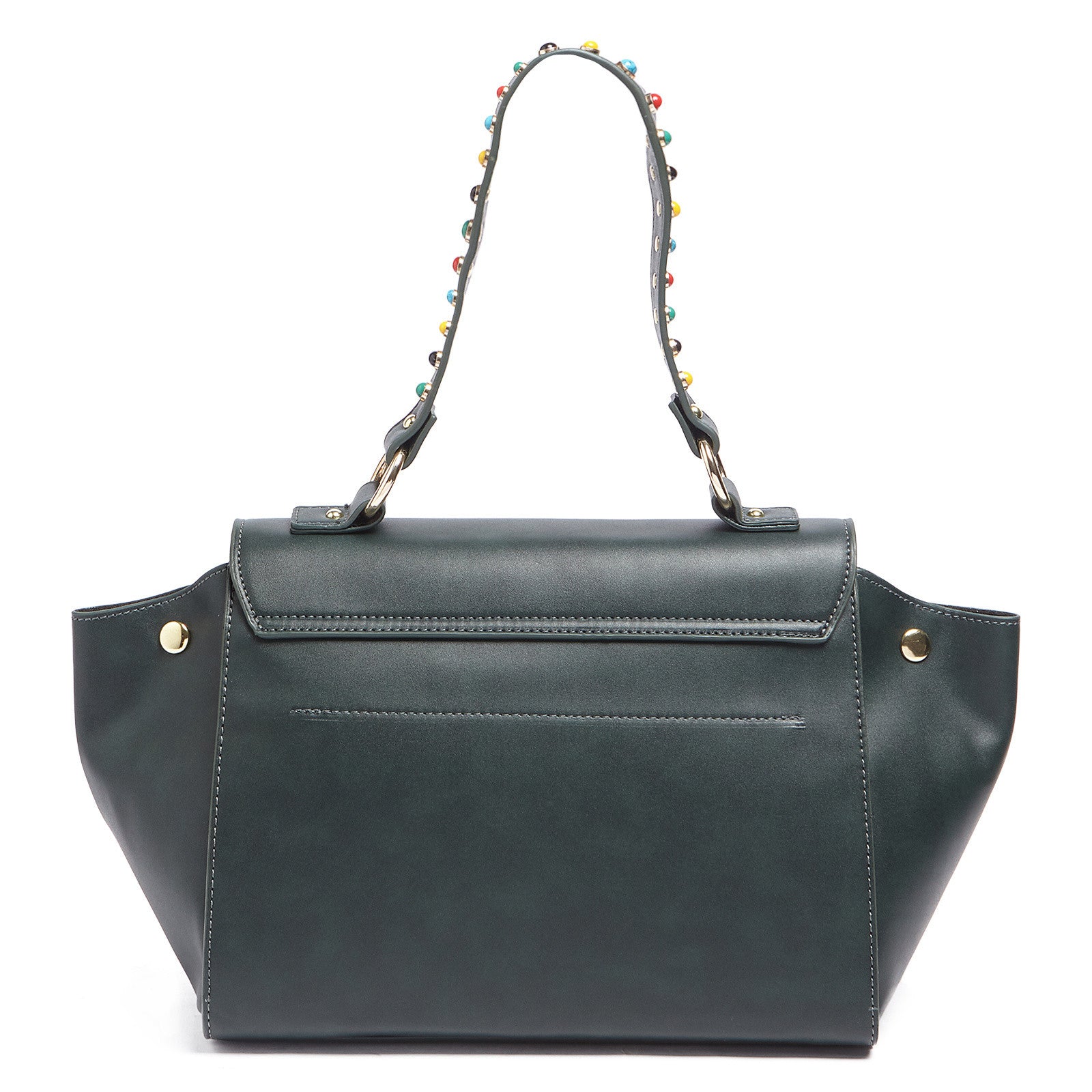 Tosca Blu Forest Green Medium Multicolor Bead Flap Shoulder Bag