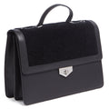 Tosca Blu Black Medium Faux Shearling Flap Top Handle Bag