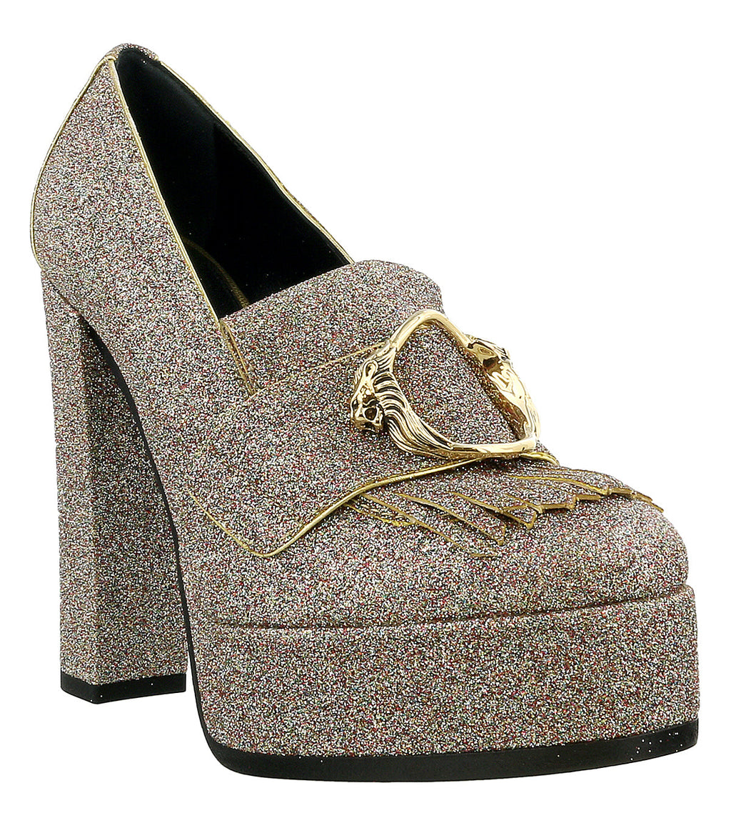 Roberto Cavalli Glitter Silver Gold Glitter Block High Heel  -