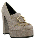 Roberto Cavalli Glitter Silver Gold Glitter Block High Heel  -