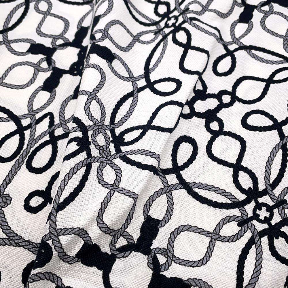 HERMES Cordriere short sleeve dress Size 40 White/Black/Gray Cotton100%