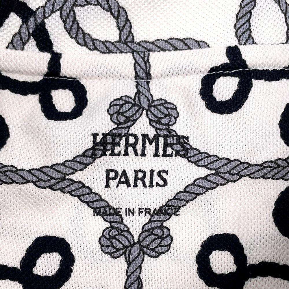 HERMES Cordriere short sleeve dress Size 40 White/Black/Gray Cotton100%